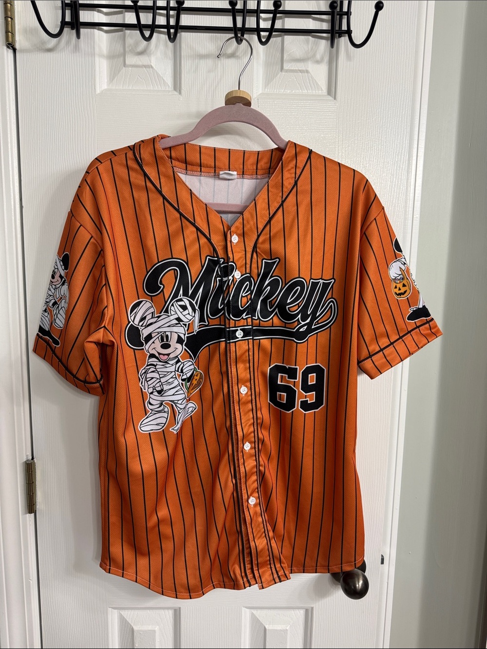 Disney Orange and Black Mickey GiGi Pinstripe Baseball Jersey